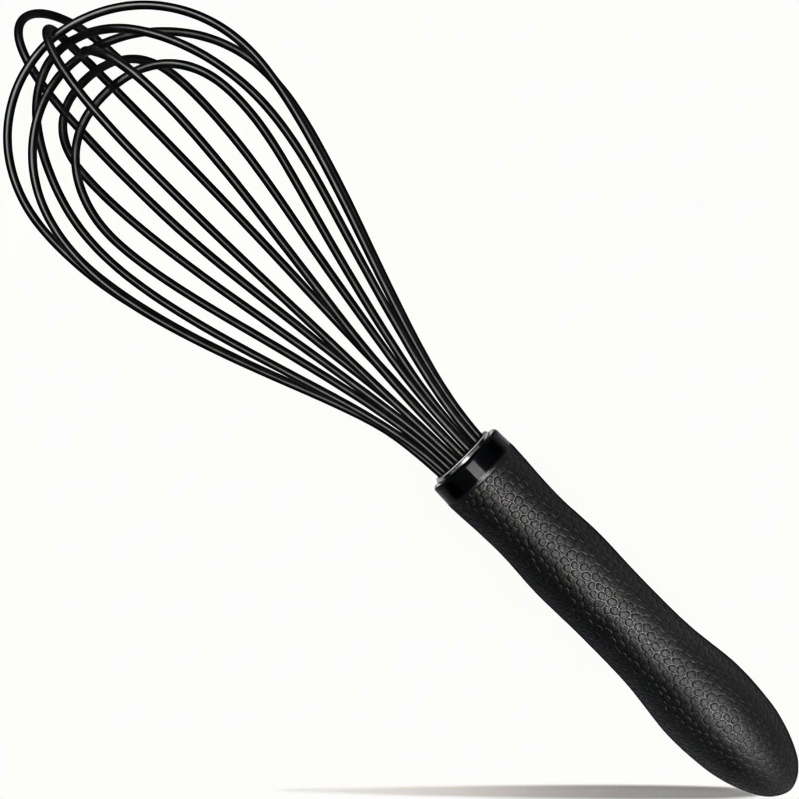 TEEVEA Silicone Whisk Stainless Steel Heat Resistant Non Scratch Kitchen Cooking Utensil for Blending Whisking Beating Frothing Stirring 11 Inch Black