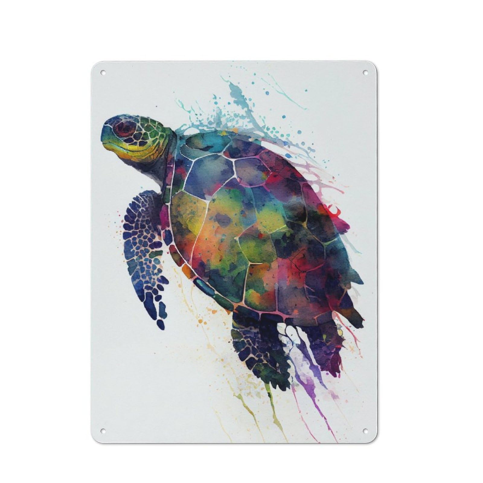 Junmoney Turtle Watercolors Metal Wall Sign 40X30cm Featuring For Bar Or Restaurant, For Bar Decor Enthusiasts