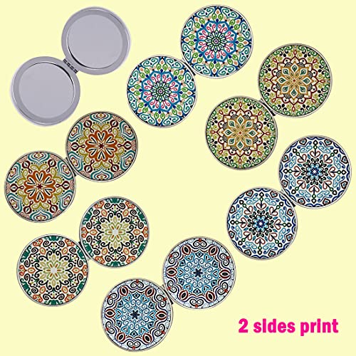 Beaufy Compact Mirror Bulk Handheld - Pocket Purse Travel Makeup Mirrors Round Folding Portable Dual Sided 2X Magnification- Mandala Designs Gift For Girls Women - Pack Of 6 #TOP1