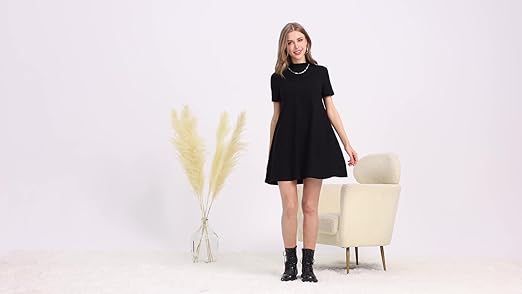 Milumia Women's Mock Neck T Shirt Dress Casual Short Sleeve Loose