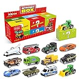 Diecast Toy Cars Set for 3 4 5 6 7 8 Year Old Boys, 12 Pack Mini Metal Cars 1/64, 12 Theme in one Set Blind Box Edition- Include Farm, Space Ship, Truck for Children Birthday Party Decor Gifts