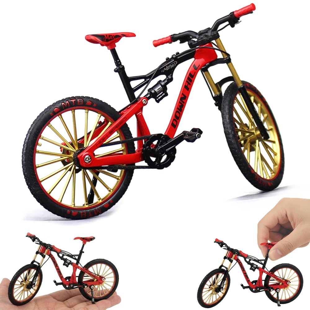 KQWVZ Mini Finger Bike, Red Mini Finger Mountain Bike with Moving Parts, Finger Bicycle Model, Miniature Mountain Bike Model, Mini Alloy Mountain Bike Toy Compact Display for Home and Office Use