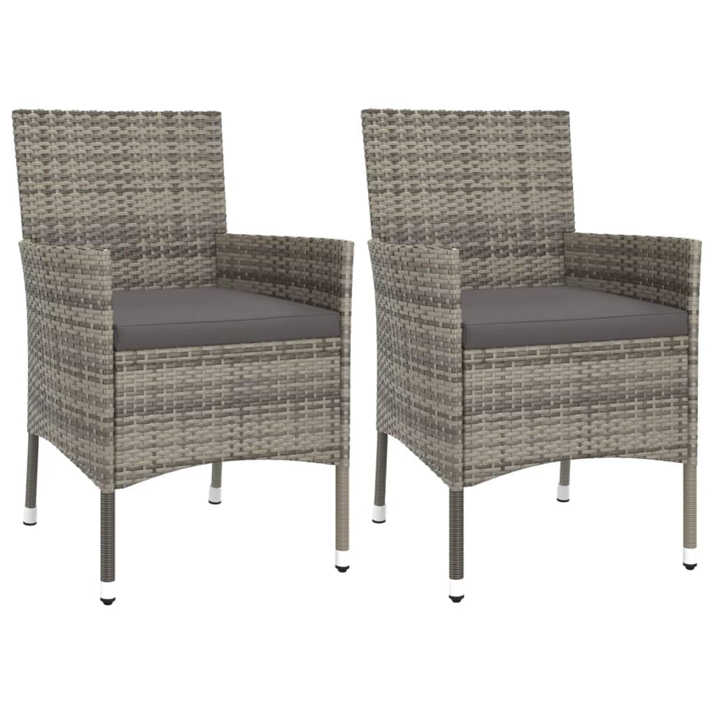 Set da bistrot da giardino, 3 pezzi, in rattan sintetico grigio, con cuscini imbottiti, acciaio verniciato a polvere, tavolo da 55 x 75 cm, 2 sedie per balcone, terrazzo, mobili