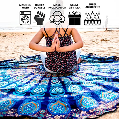 Folkulture Set Of 2 Mandala Tapestry Hippie Indian Round Mandala Beach Blanket Picnic Table Cover Boho Gypsy Cotton Tablecloth Beach Towel Meditation Rug Circle Yoga Mat - 72 Inches, Blue And Pink #TOP1