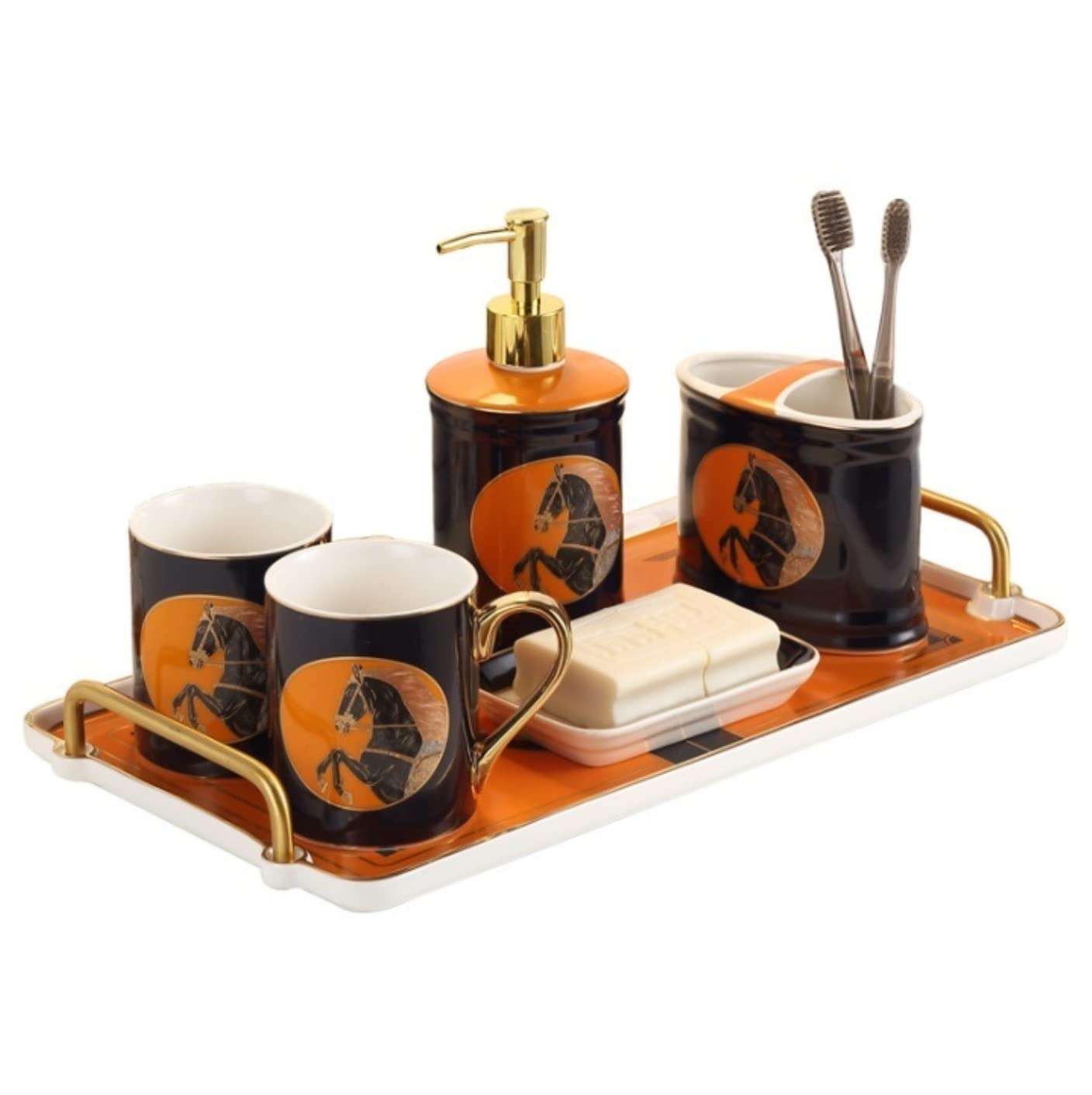 Set de Baño Juego de Accesorios de Baño Juego De Accesorios De Baño De Lujo Ligero, Decoración De Forma Única De Cerámica, Patrón De Caballo Para Regalo De Inauguración De La Casa Juego de Baño Acceso
