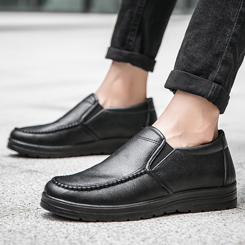 Men's Vintage Solid Colour Slip On Loafer Shoes, Comfy Non Slip Casual Durable Formal Shoes for Men's Outdoor Activities4