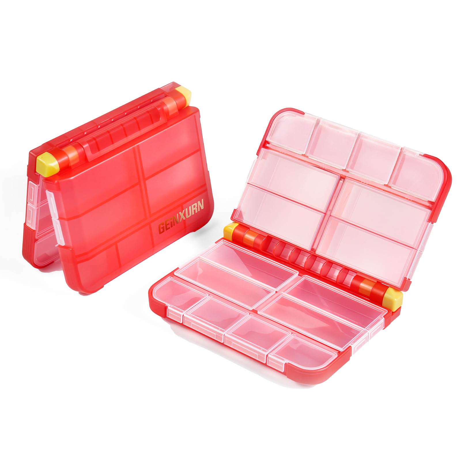 Small Storage Parts Organizer, 2Pcs Red Portable Plastic Box with Dividers, Double-sided Storage 16 Compartment Screwdriver Bit Set Box