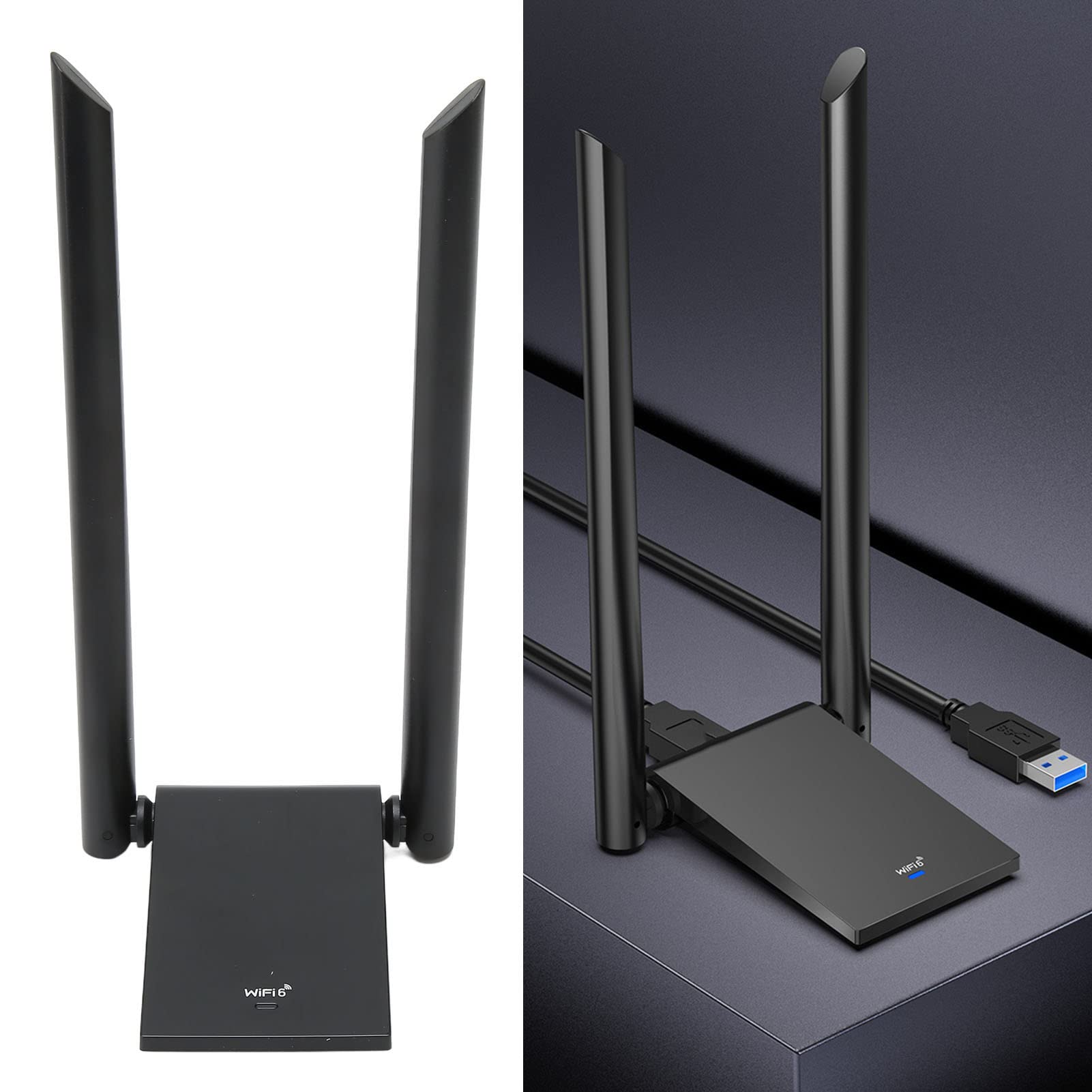 Wakects Adapter USB WiFi, Adapter USB WiFi 6 2,4 GHz, 5 GHz, Małe Opóźnienia dla Komputerów Stacjonarnych