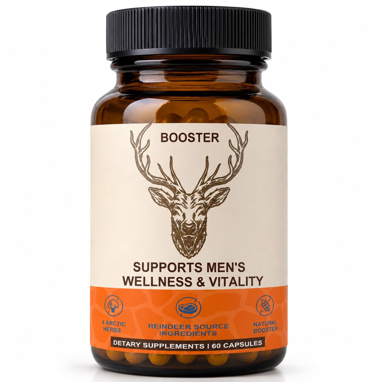 SDXJIOGE Suplemento de Vitalidade Masculina com Blend de Ervas Árticas e Elementos Derivados de Rena, 60 cápsulas