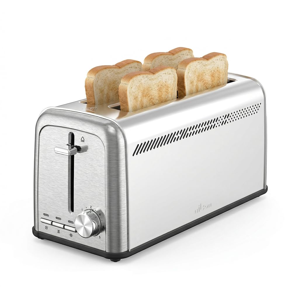 Toster do chleba z podwójnym gniazdem, 1500 W, 7 poziomów opiekania, sterowanie ręczne, timer, rozmrażanie, podgrzewanie i zamykanie, wyjmowana taca na okruchy, łatwe czyszczenie