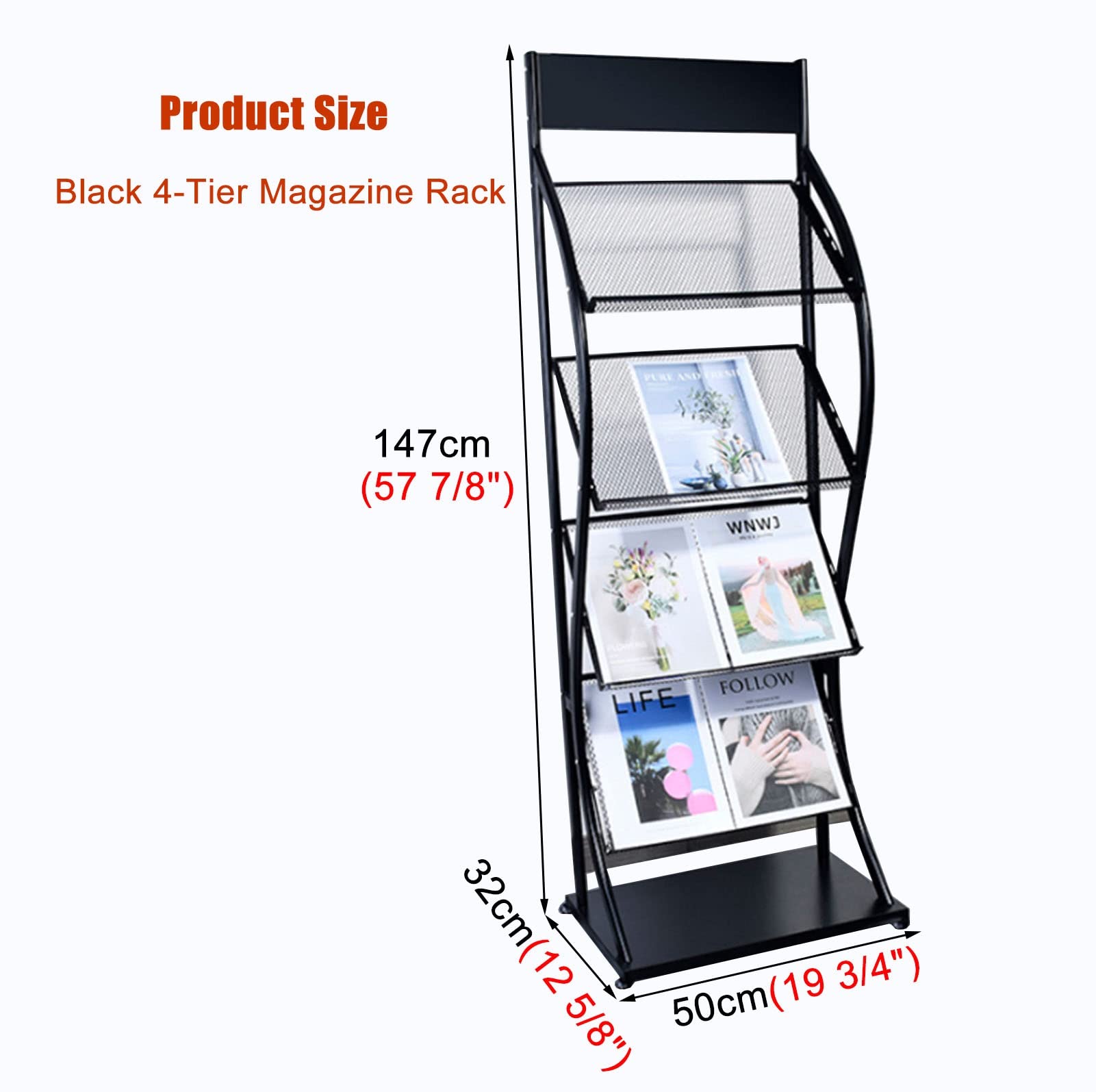 Portariviste in Metallo per impieghi gravosi, portariviste Alto 147 cm, Portadocumenti Nero per Ufficio e casa, Portadocumenti per brochure, organizzatore per fiere (Stile 1)