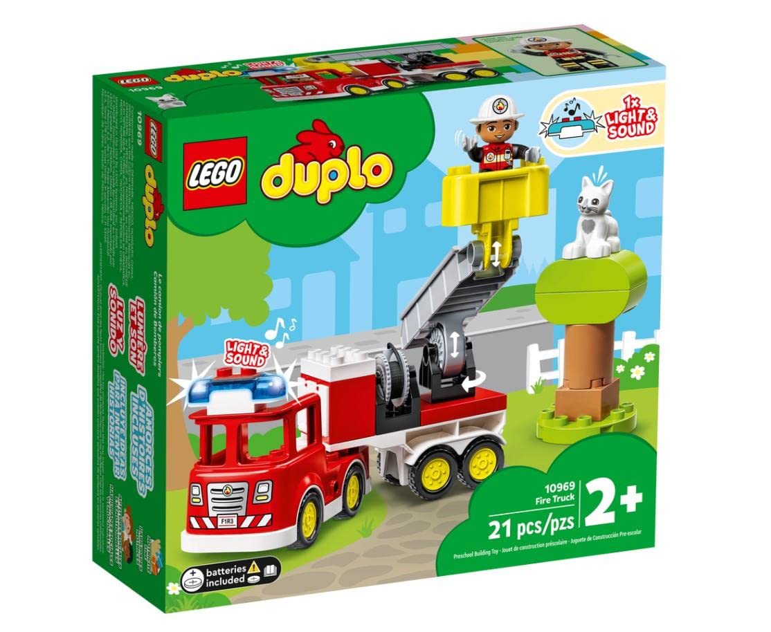 LEGO 10969 Duplo Town Fire Truck Construction Toy with Lights and Mermaid Cat Figure Rescue Center Educational Game 2 Years