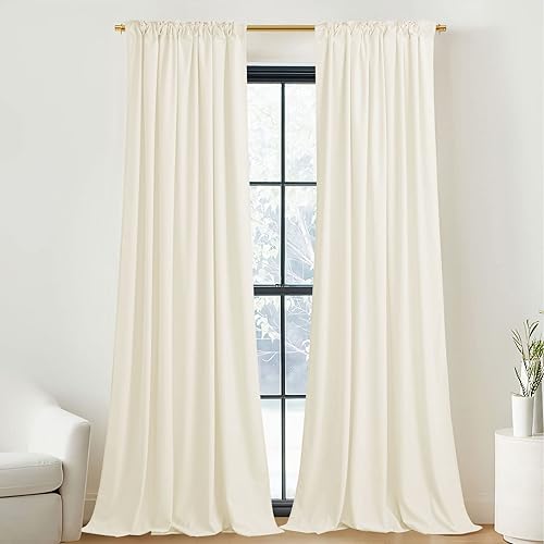 Miniatura 3 de NICETOWN Juego de 2 paneles de cortinas blancas marfil de 90 pulgadas de largo (52 pulgadas de ancho), cortinas opacas con aislamiento térmico y