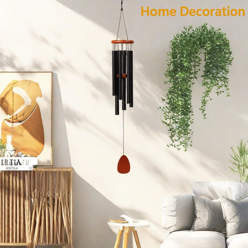 Large Aluminium Wind Chimes 37" with Greeting Card, Creates a Zen Atmosphere, Suitable for Outdoor, Garden, and Home Decoration,Classic Black Wind Chime with Wind Catcher, Suitable as a Unisex Gift