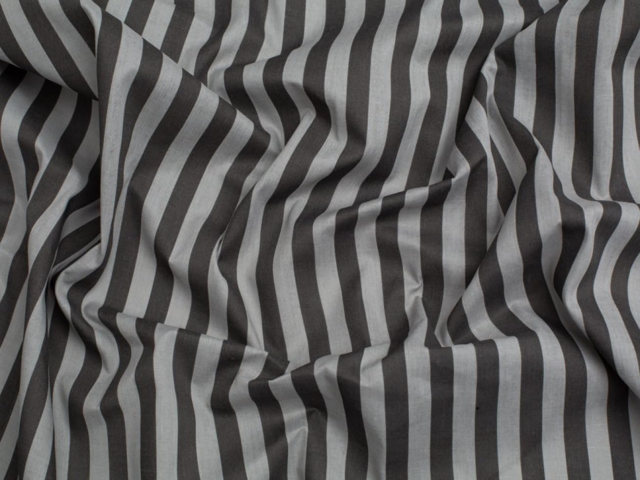 Minerva Silver & Grey Stripe Print Polycotton Dress Fabric - Per Metre