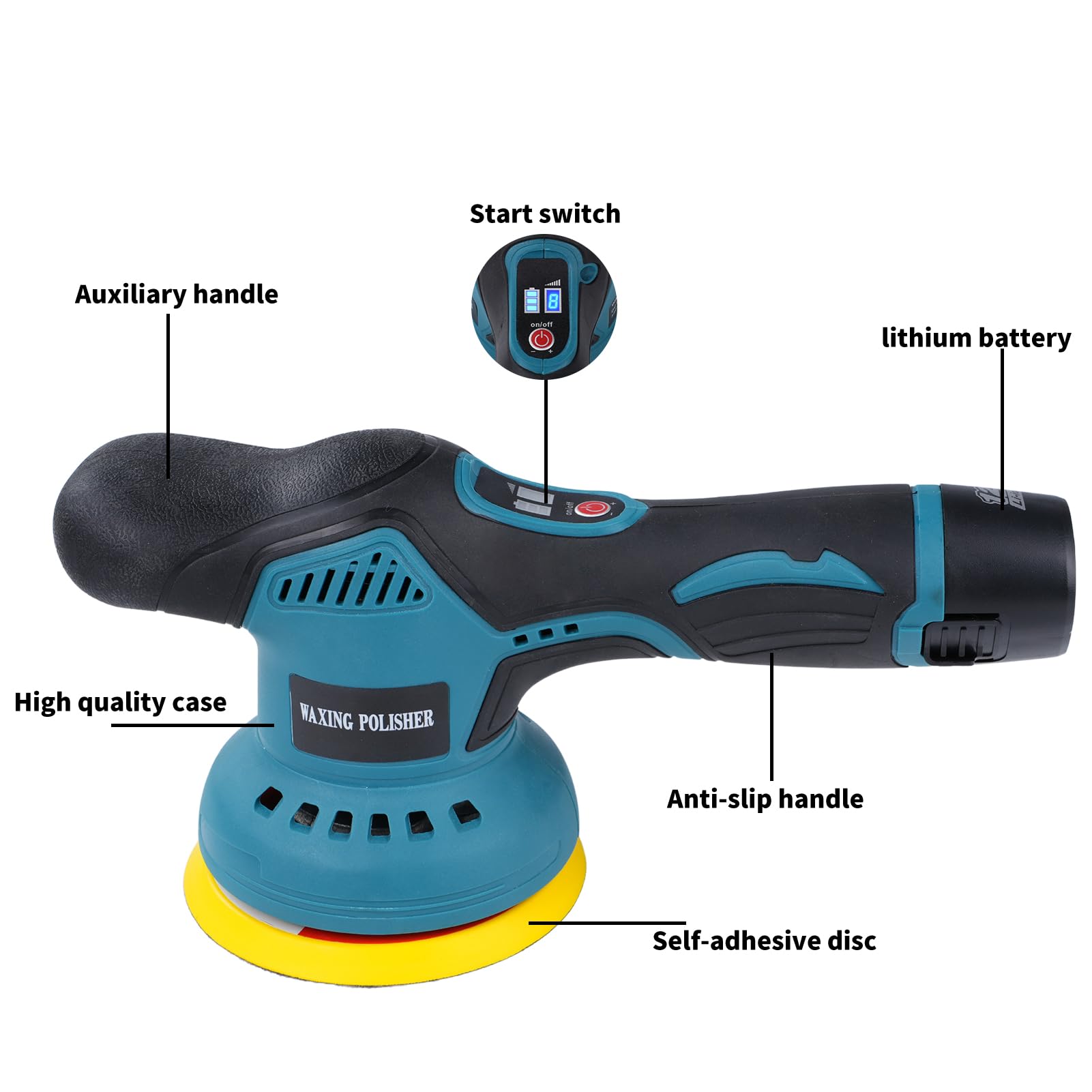 Lucidatrice auto ricaricabile, Lucidatrice per Auto a Batteria, 12V Lucidatrice Auto Senza Fili con 2 Batterie, 8 Velocità Variabili, 2800-5500 PRM per Lucidare l'auto e i Mobili