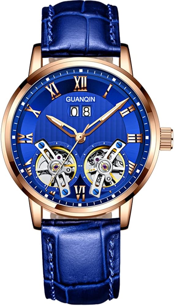 GUANQIN Hombres Relojes automáticos Doble Tourbillon Hombres Reloj mecánico Zafiro Moda Reloj Impermeable Regalos