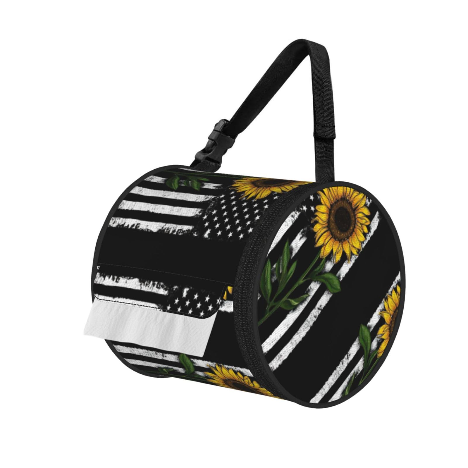 Sunflower And American Flag Print Fashion Tissues Organizer Box, Hanging Tissue Holder For Purse Coins For Car Office Daily Outing