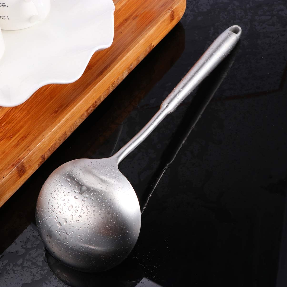 3pcs Handle Restaurant Stainless Soup Cookware Utensils Cooking Ladle Spoon for Kitchenware Kitchen Round Scoop Home Steel Heavy Duty Spoon，Silverx3pcs-35X9X9CMx3pcs