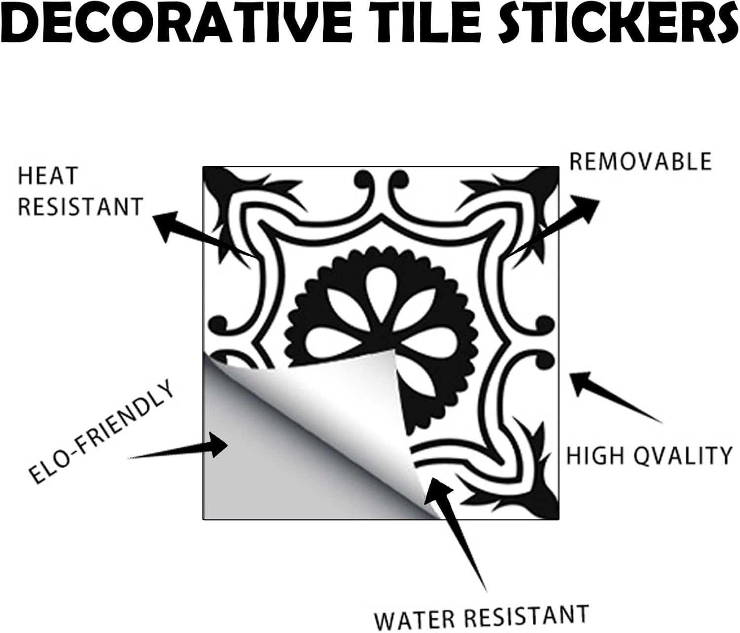 DKDDSSS 40pcs Victorian-Geometric Tile Stickers, Peel & Stick, Black & White, 10cm x 10cm, Waterproof, Indoor Use, Vinyl, Traditional Style, Suitable for Wood, Plastic, Metal, Glass