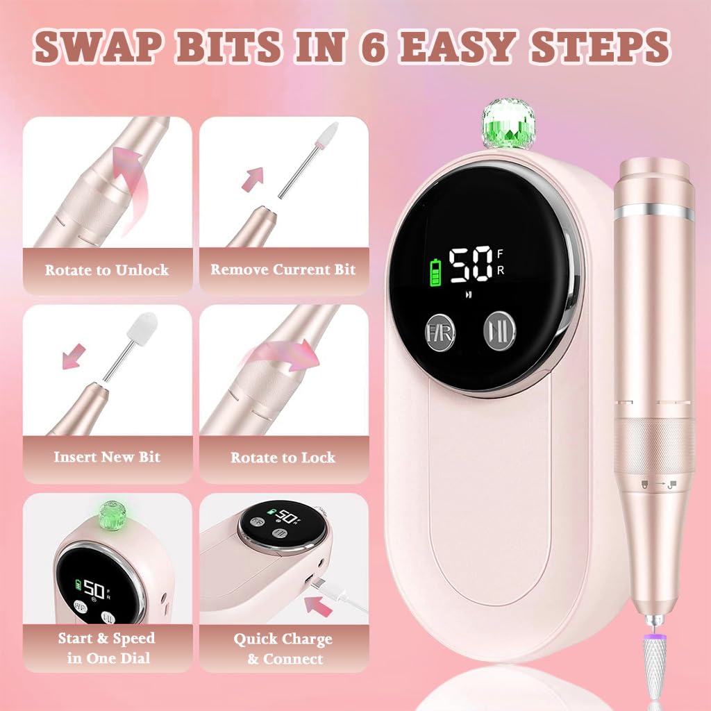 MAYCREATE Nail Drill Professional 50000 RPM Rechargeable Electric Nail Kit 4