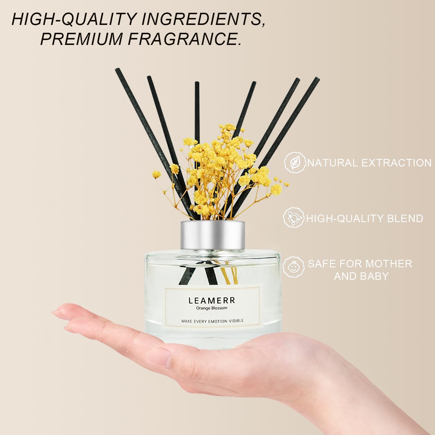 Reed Diffuser Set,7 fl oz (210 ml), Orange Blossom Scent Oil Diffusers with 6 Reed Sticks,Home Fragrance Reed Diffuser for Bathroom Shelf Decor - Image 6