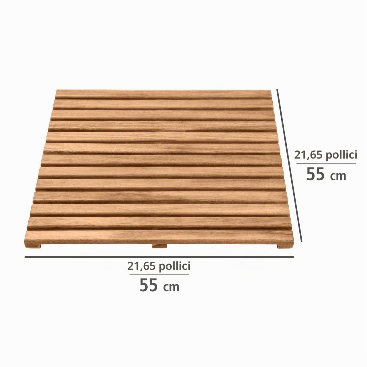 Wenko Pedana da doccia interna/esterna Acacia in legno di acacia, certificata FSC per zona interna ed esterna, ideale per doccia, sauna e piscina, lato inferiore antisdrucciolo, (L x P): 55 x 55 cm