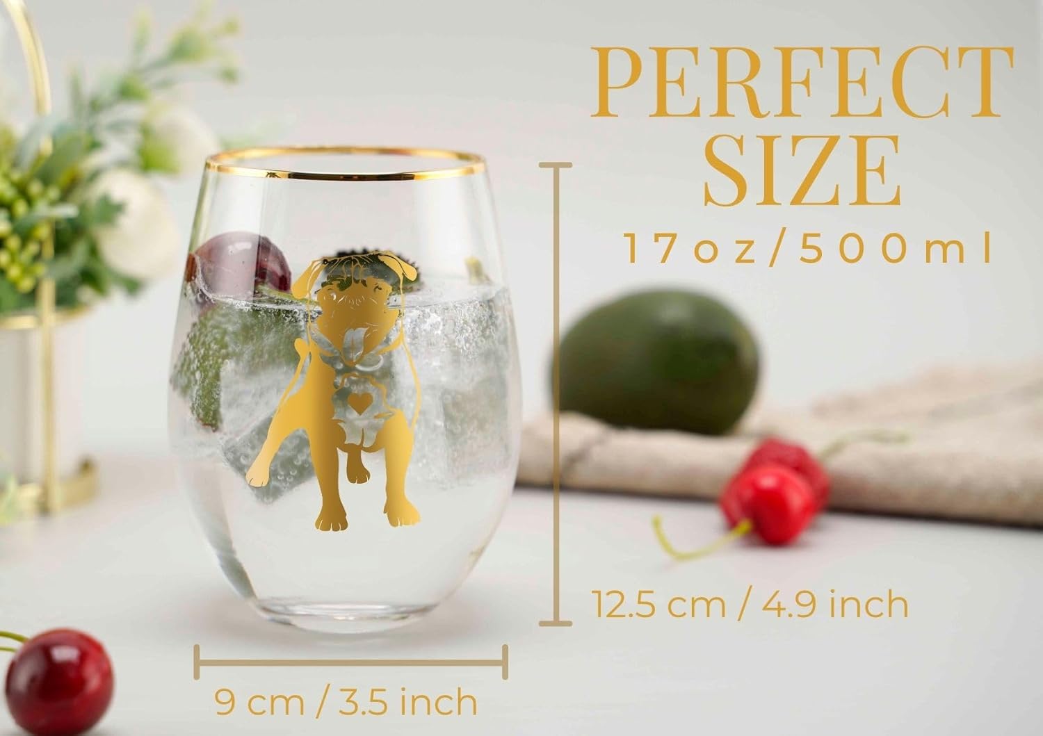 Onebttl Pug Gifts for Pug Lovers, Women, Dog Mom, Dog Lover, 17 Oz Stemless Wine Glass - Image 2