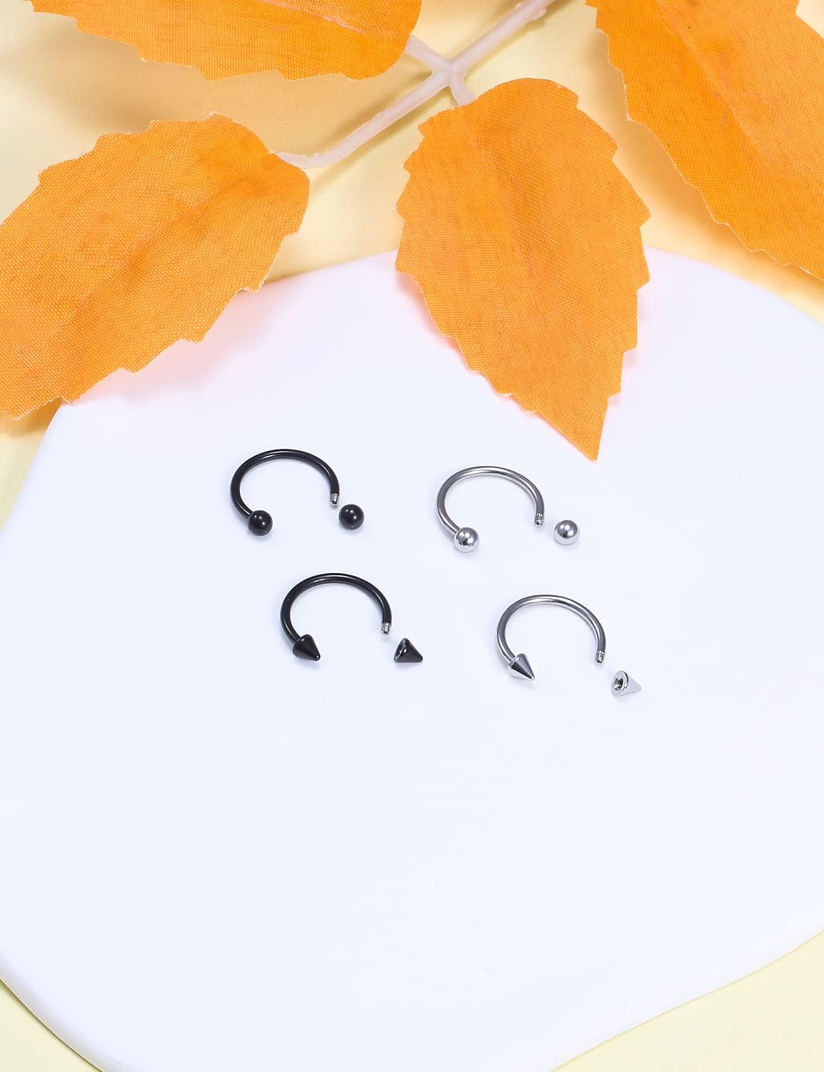 16G 14G Surgical Steel Septum Rings Nose Septum Horseshoe Hoop Lip Smiley Piercing Jewelry Eyebrow Ring Daith Earrings Replacement Ball and Spike Set - Image 5