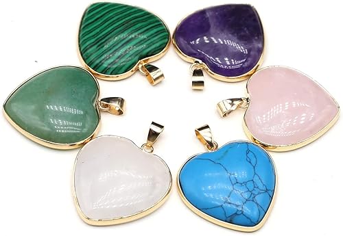 LHJ 5 colgantes de piedra natural en forma de corazón pulido piedra de ágata de cristal colgante aleatorio para hacer joyas collar pulsera, Piedra