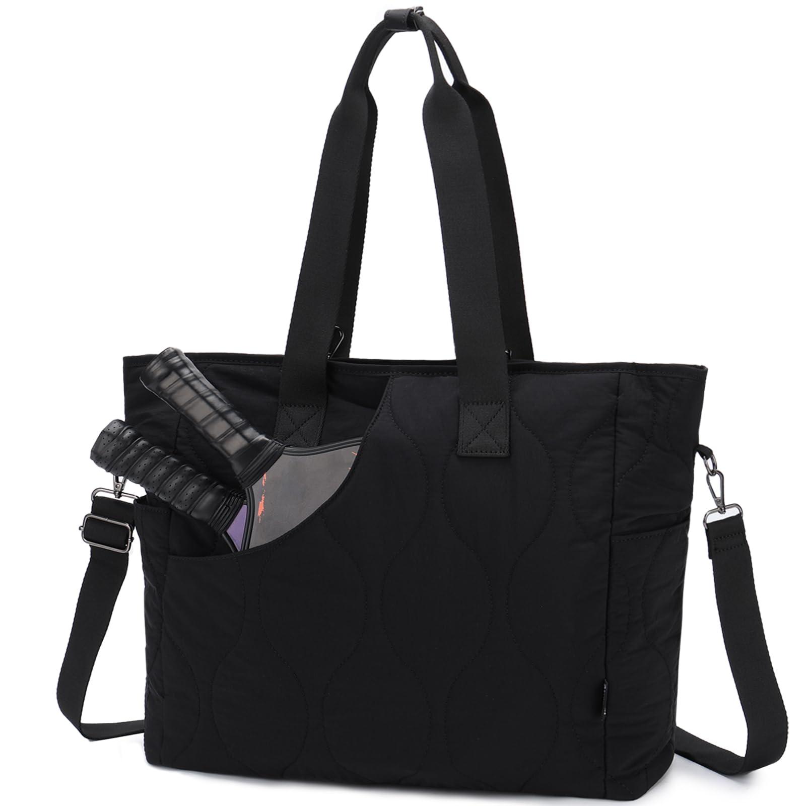 VASCHY Pickleball Tote Bags For Women With Fence Hook, Quilted Puffer Pickleball Paddle Holder Case Gym/Sports Tote