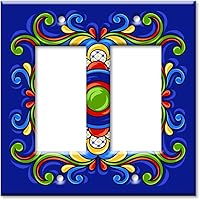 Vista 15 de Art Plates - Decorative Light Switch Plate Cover Plate - Decorative Metal Wall Plate - Combo: Decora - Toggle - Dark Blue Mexican Talavera Tile