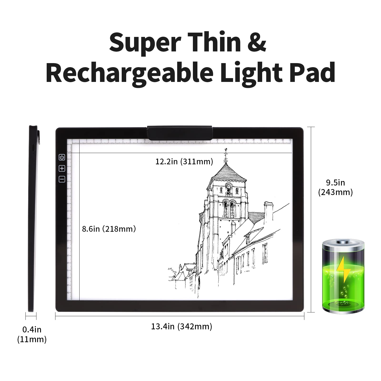 Pannello luminoso a LED A4 senza fili con supporto innovativo e clip, scatola luminosa ricaricabile a batteria, dimmerabile, 6 livelli di luminosità, diserbo, vinile