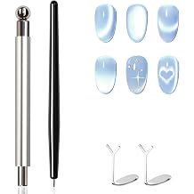4-Piece Cat Eye Magnet Set Silver Dual-Ended Nail Magnet With Round Bead, Heart Nail Magnets for Nail Art, and Black Magnetic Bead-Pickup Pen, Magnet for Cat Eye Gel Polish DIY Nail Designs