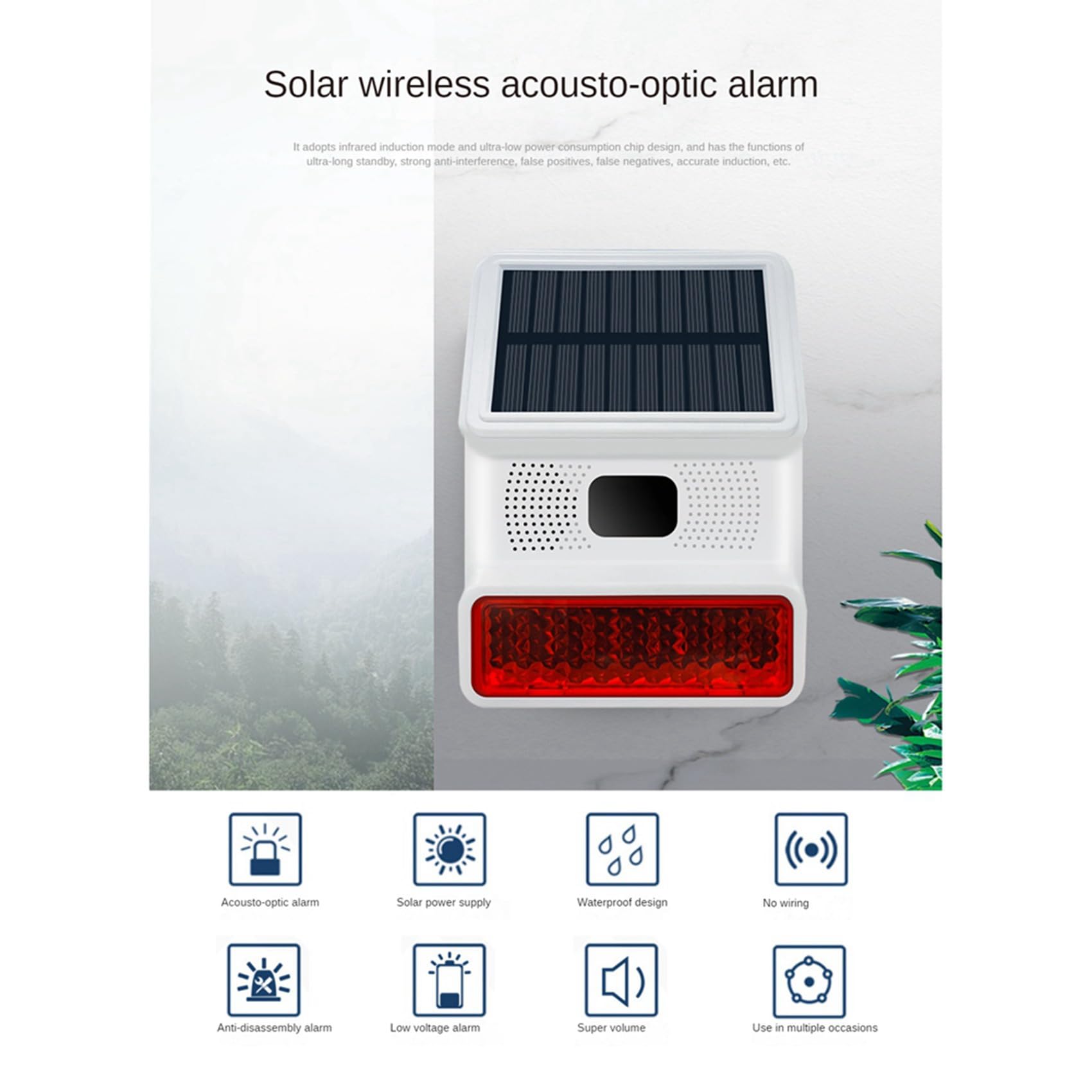 2X Alarma Estroboscópica Solar Inalámbrica, Luz con Sonido, Flash, Sirena de Alarma para Exteriores para de Alarma Wifi GSM de 433MHz para el Hogar y la Granja