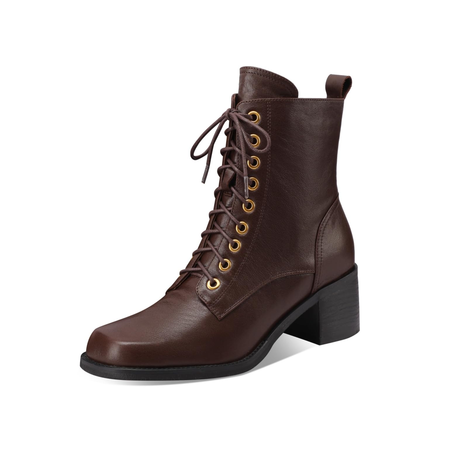 TinaCus Genuine Leather Handmade Short Boots Womens Square Toe Chunky Heels Zipper Selftie Booties