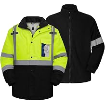 TCCFCCT Hi Vis Rain Suits for Men With Zippered Detachable Fleece Liner, Waterproof Reflective Safety Rain Jacket for Cold Winter, High Vis Raincoats for Men with Black Bottom, 15RYLR-Yellow 2XL