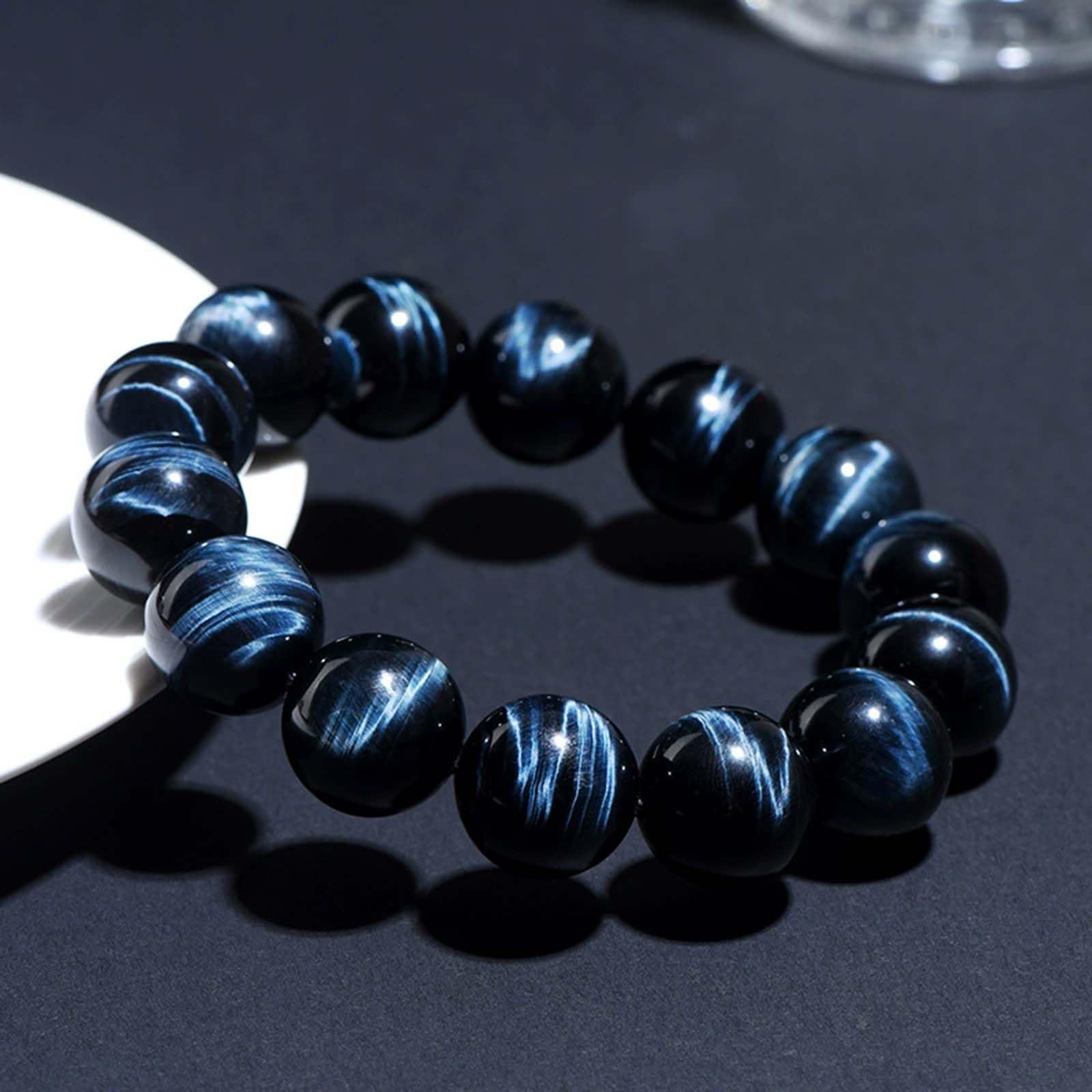 Pulsera con Cuentas de Cristal de Ojo de Tigre Azul Genuino