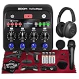 Zoom PodTrak P4next Podcast Recorder, Portable Multitrack Audio Recording w/ 4 Mic Inputs Includes Handheld Mic, Headphone, Mic Stand, Gooseneck Mic Pop Filter for Interviews, Remote Guest Recording