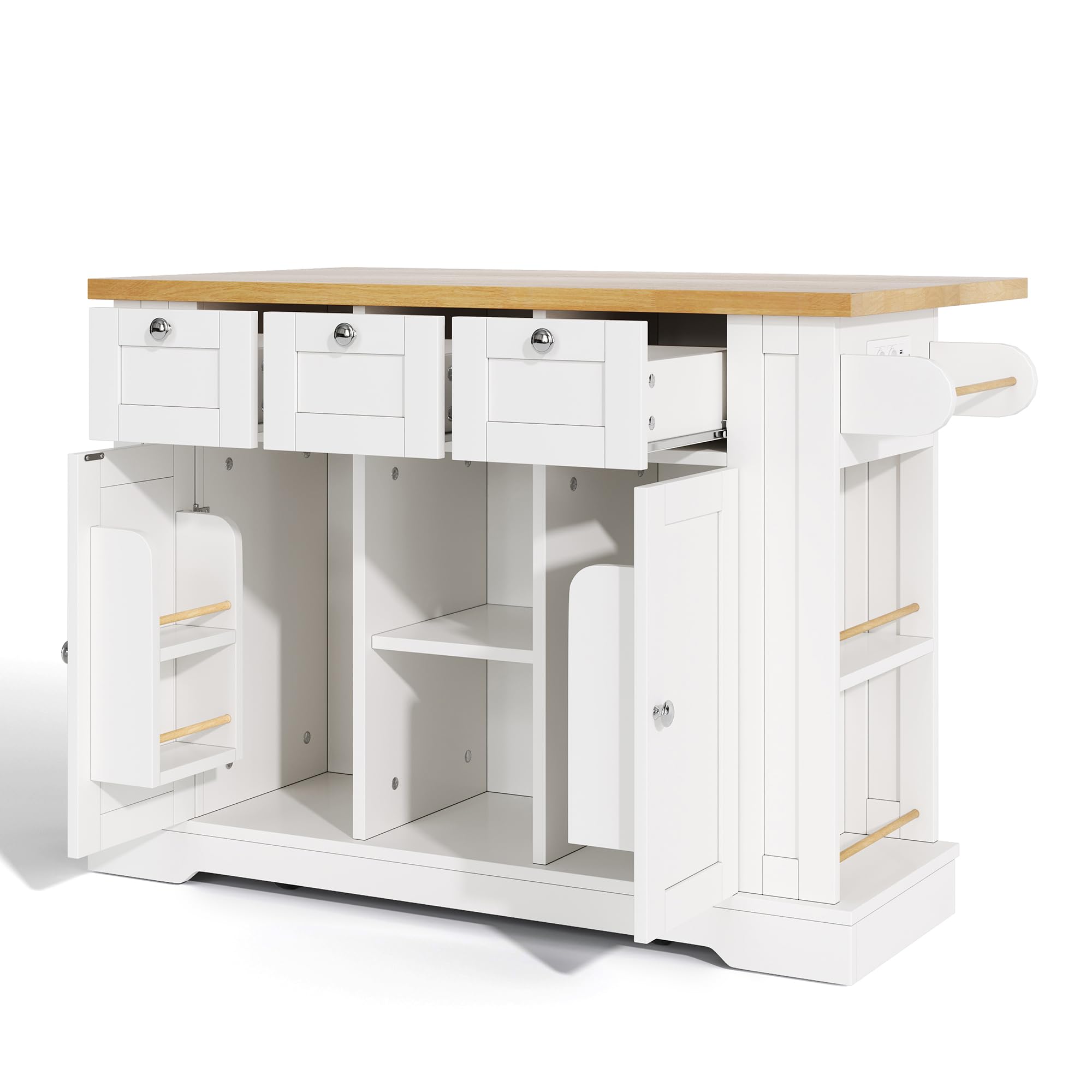 Isola da Cucina con Piano di Lavoro Ribaltabile, Armadio da Cucina su Ruote con Cassetto e Portaspezie, per Cucina e Sala da Pranzo, Portasciugamani, 120x40(70)x87 cm (Bianco)
