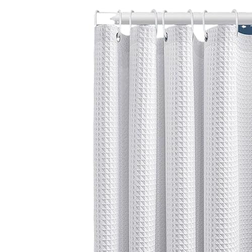 シャワーカーテン 重厚織物 ワッフル バスカーテン 撥水加工 抗菌 防カビ 透けない 無地 浴室 北欧 ユニットバス 厚手 取り付け簡単 間仕切り バス用品 お風呂 目隠し用 リング付属 プライバシー保護 シンプル