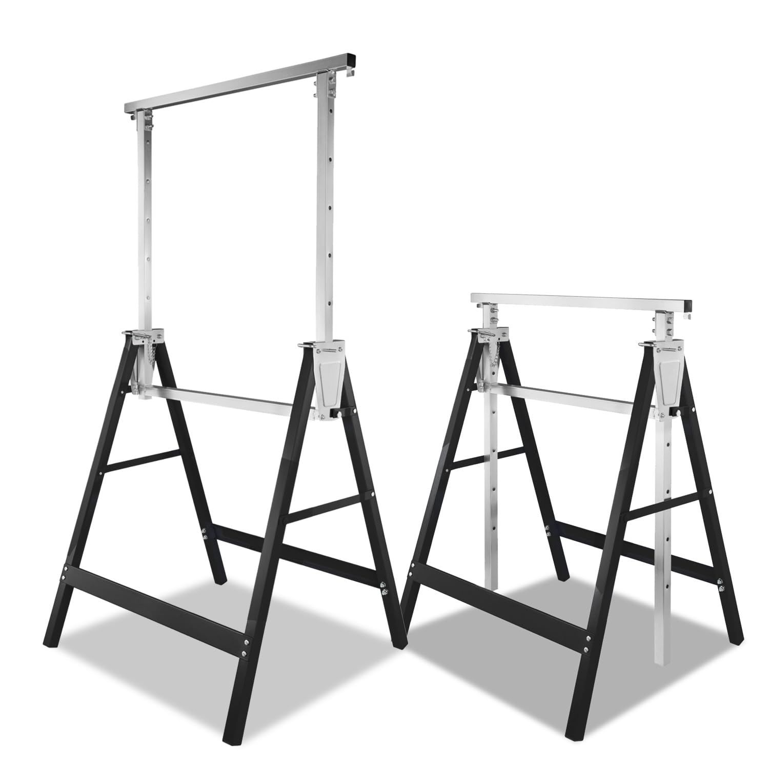 Juego de 2 caballetes de trabajo ajustables 80-130 cm, color negro | 200 kg de capacidad de carga, tubo de acero Q195, 7 niveles ajustables, andamios para taller, garaje, renovación