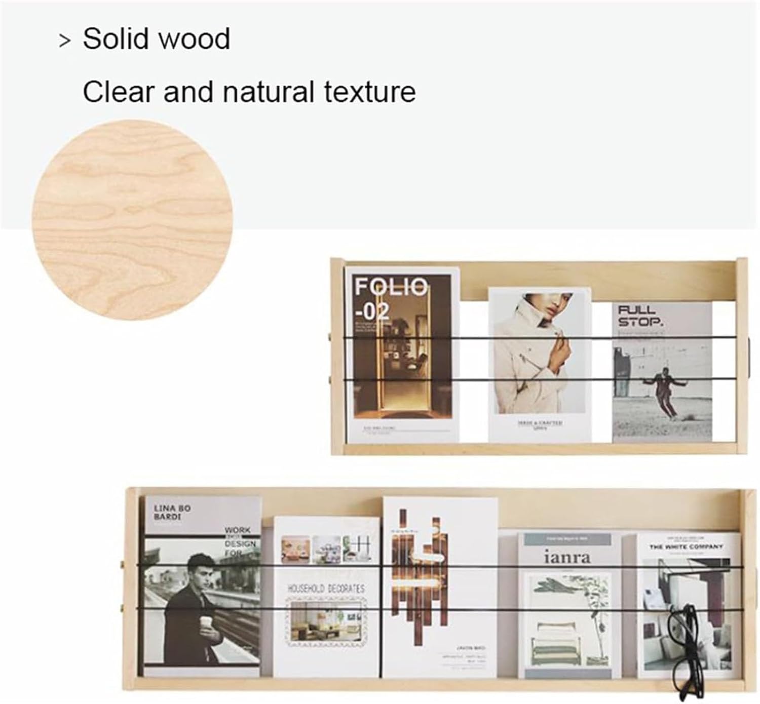 Wall Mounted Magazine Holder & Floating Shelves - 1 Pack Decorative Literature Display Stand for Living Room, Bedroom, Home Office - 63x30cm (24.8x11.8in)