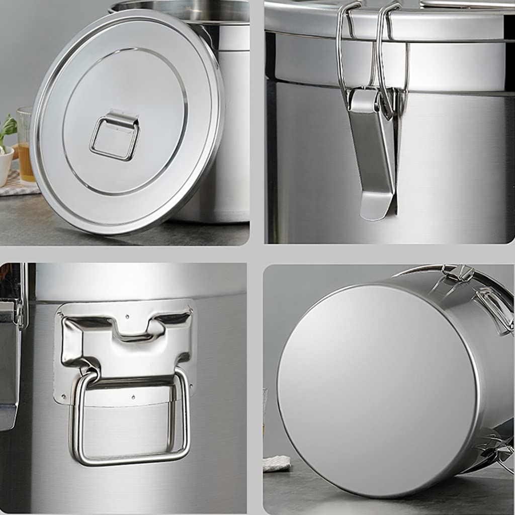 Pentola capiente Acciaio Inox Barile sigillato Ispessito con Coperchio, Contenitore in Acciaio Inossidabile, Resistente all'umidità e agli Insetti, Anello di Tenuta in Silicone, Tenuta Forte