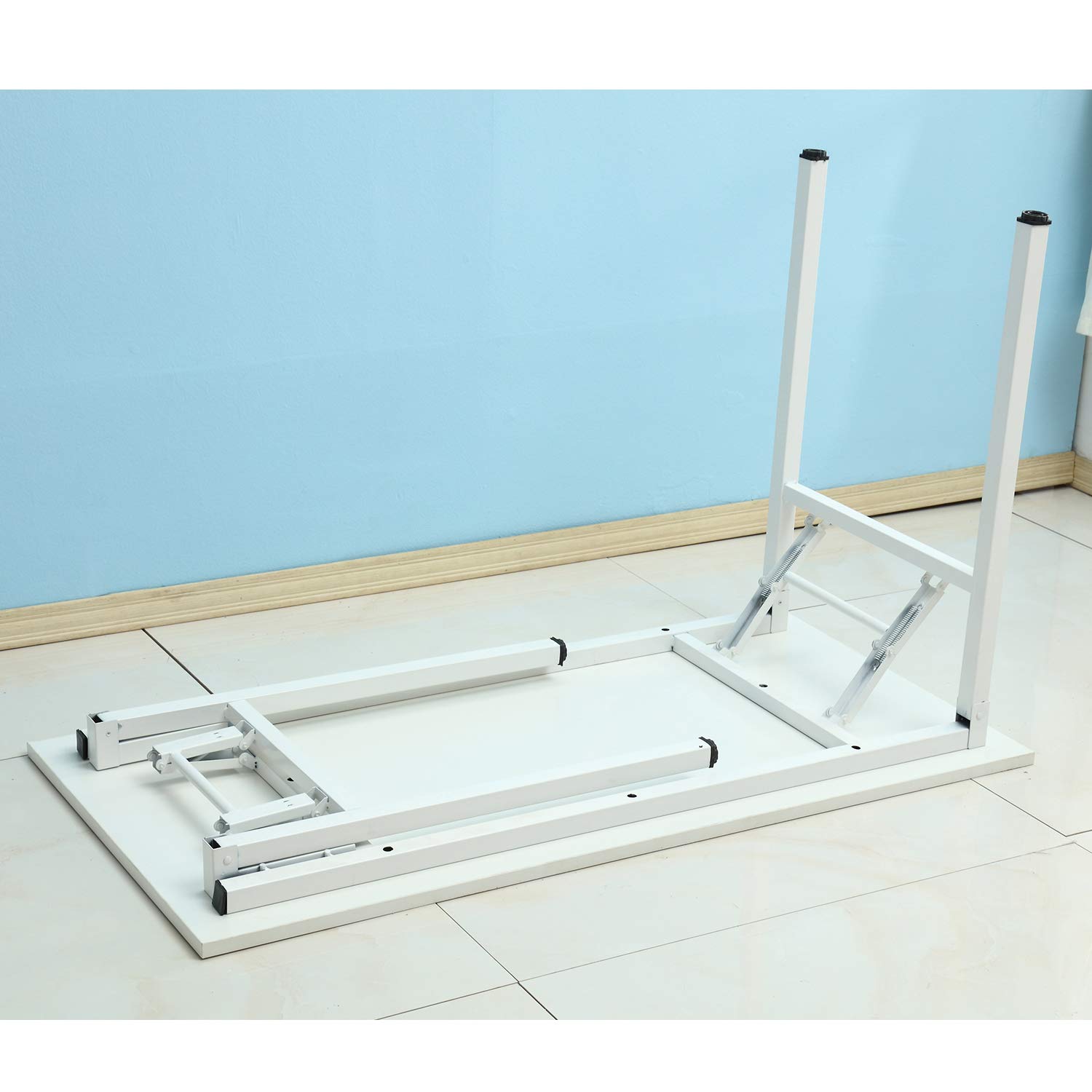 DlandHome Scrivania Casa e Ufficio, Pieghevole Salvaspazio 120 x 60cm, Tavolo da Lavoro o Studio per Computer o Laptop, Compatto e Robusto, Carico 136kg Max,Bianca