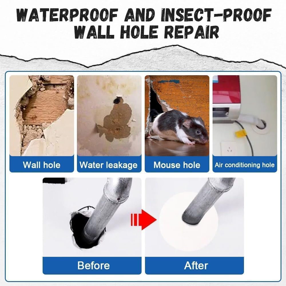 WROPZO Wall Hole Sealing Cement Airs Conditioner Clay Sealant White Sewer Mending Plasticine Waterproof Cements Repair, Fill Holes, Cracks, Gaps and Voids Around Windows, Doors, Pipes,2 Pcs 2