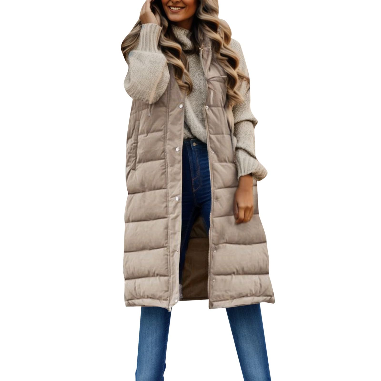 JMMSlmaxWomens 2023 Fall Reversible Vests Sleeveless Fleece Jacket Long Warm Winter Coat Outerwear Zip Up Hoodie Pockets