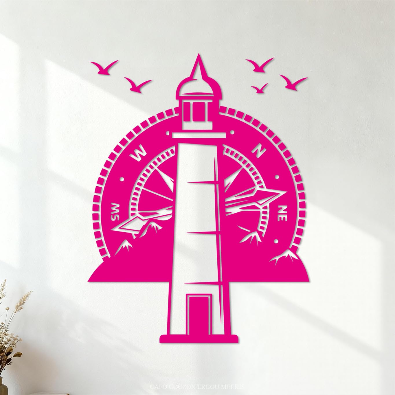 Lettering Decals Lighthouse Compass Nautical Beach Style Mountains Birds 68x88.9cm Self Adhesive Rosered โ image 1