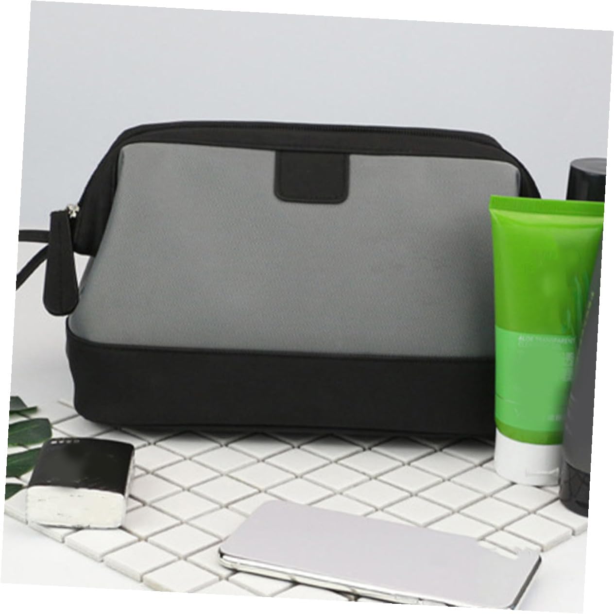 Bolsa de Aseo para Hombre Gris Neceser Multifuncional Portátil para Viaje Almacenamiento Práctico para Cosméticos y Objetos Personales
