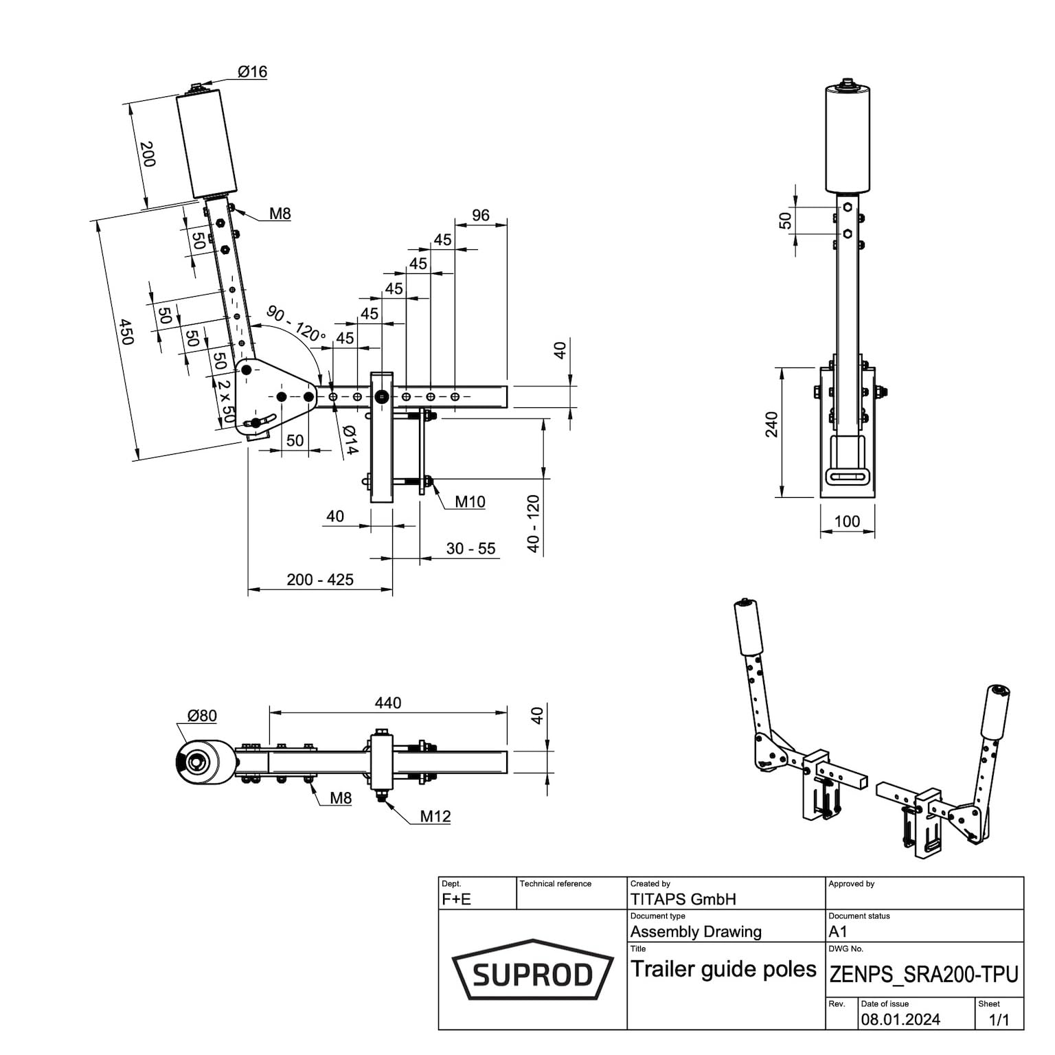 SUPROD 1 Paar Peilstangen Zentrierhilfe Zentriervorrichtung Sliphilfe Bootstrailer Polyurethan ZENPS-SRA200-TPU